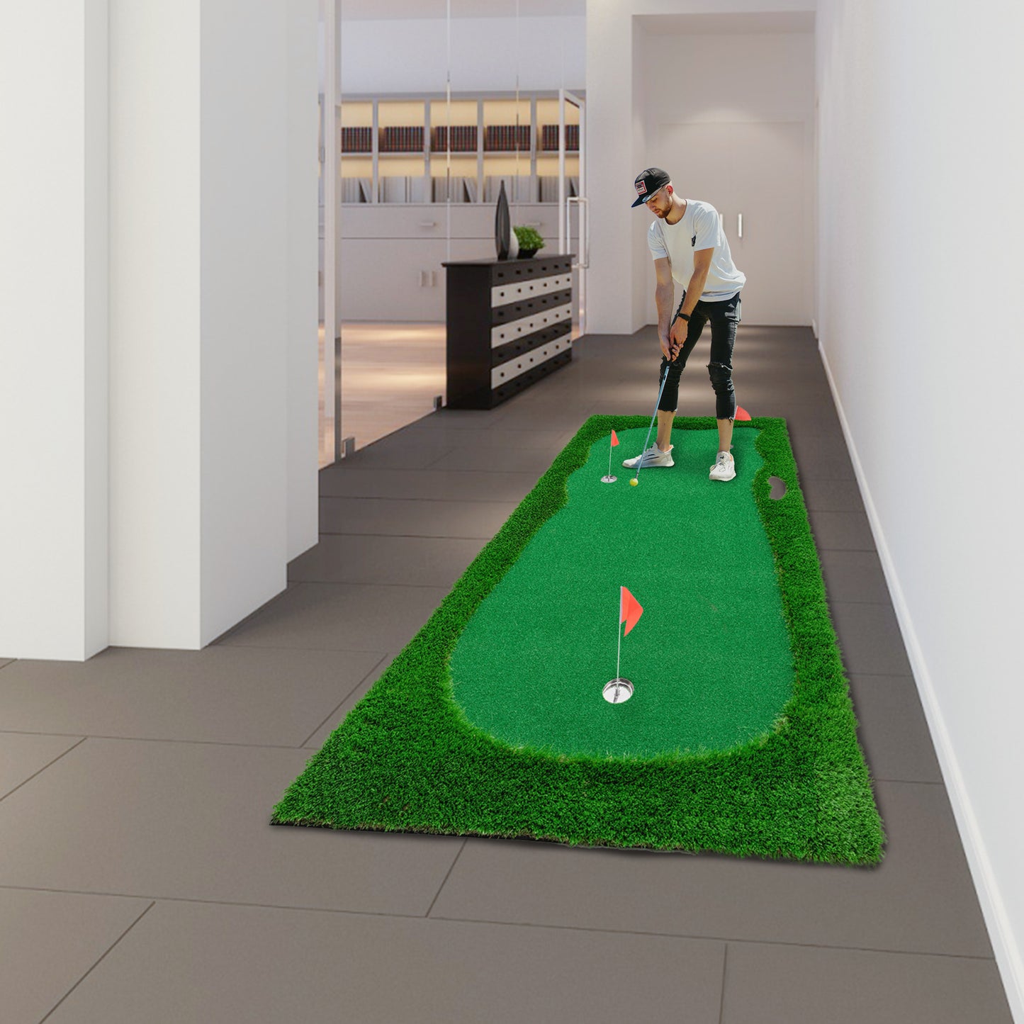 10x5 FT Golf Putting Green, Golf Training Mat with High-quality Turf, 3 Holes, 3 Flags and Cups for Indoor Outdoor - SolidRoot Buy Furniture USA
