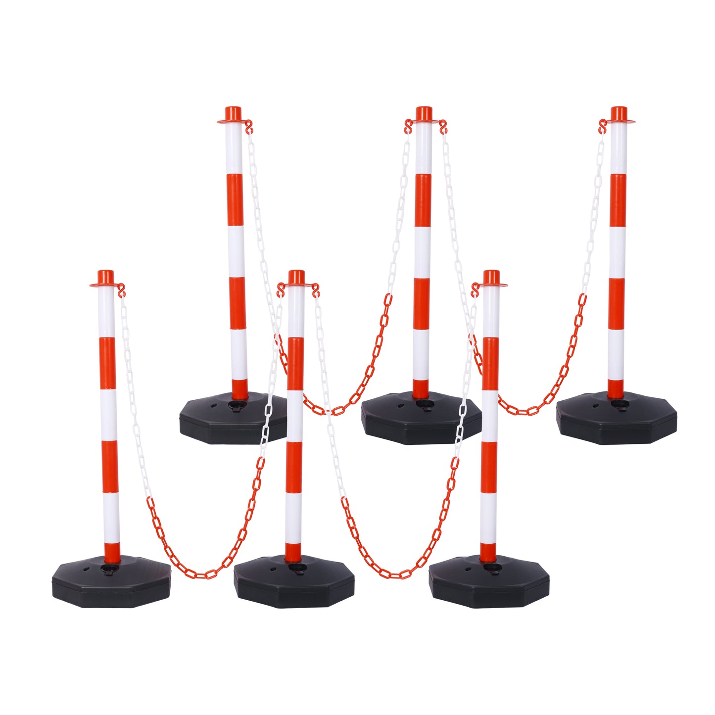6 Pack Traffic Delineator Post Cones with Fillable Base, Adjustable Plastic Safety Barrier with 5Ft Plastic Chain, Outdoor and Indoor Crowd Control Stanchion for Traffic Control and warning W/R SolidRoot Buy Furniture USA