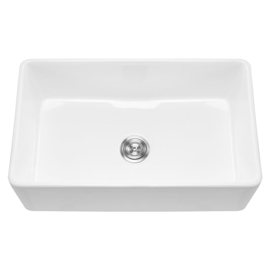 33.5x20 in Farmhouse Sink Undermount Kitchen Single Bowl Basin Fireclay White - SolidRoot Buy Furniture USA