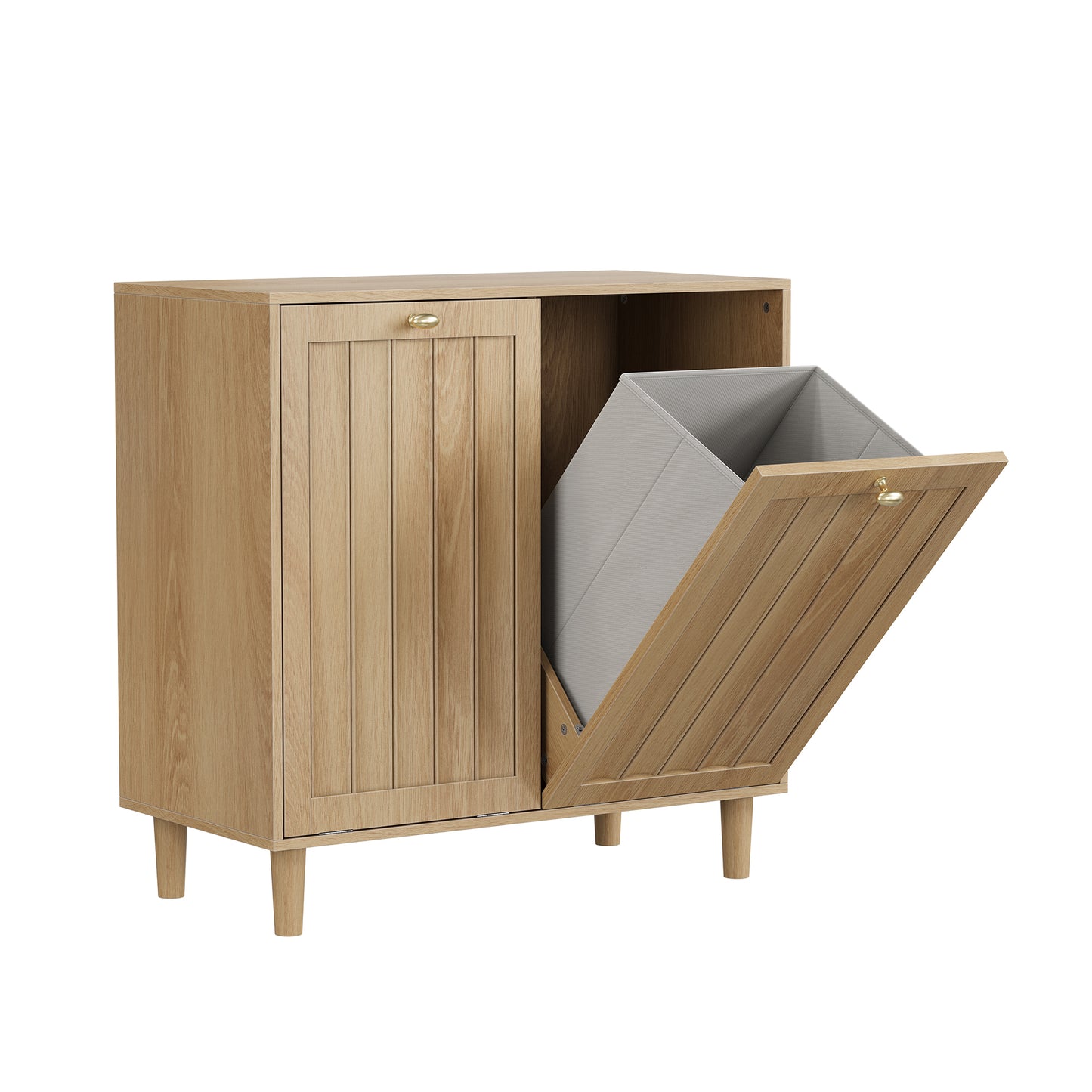 Oak Finish Sloping Laundry Basket with Removable Inner Bin, Concealed Storage Cabinet for Bathroom or Laundry Room, Freestanding MDF Household Rack SolidRoot Buy Furniture USA
