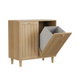 Oak Finish Sloping Laundry Basket with Removable Inner Bin, Concealed Storage Cabinet for Bathroom or Laundry Room, Freestanding MDF Household Rack SolidRoot Buy Furniture USA