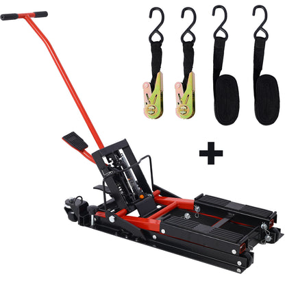 Hydraulic Motorcycle Lift Jack, 1500 LBS Capacity ATV Scissor Lift Jack, Portable Motorcycle Lift Table with 4 Wheels, Hydraulic Foot-Operated Hoist Stand for Motorcycle ATV UTV with tie down SolidRoot Buy Furniture USA