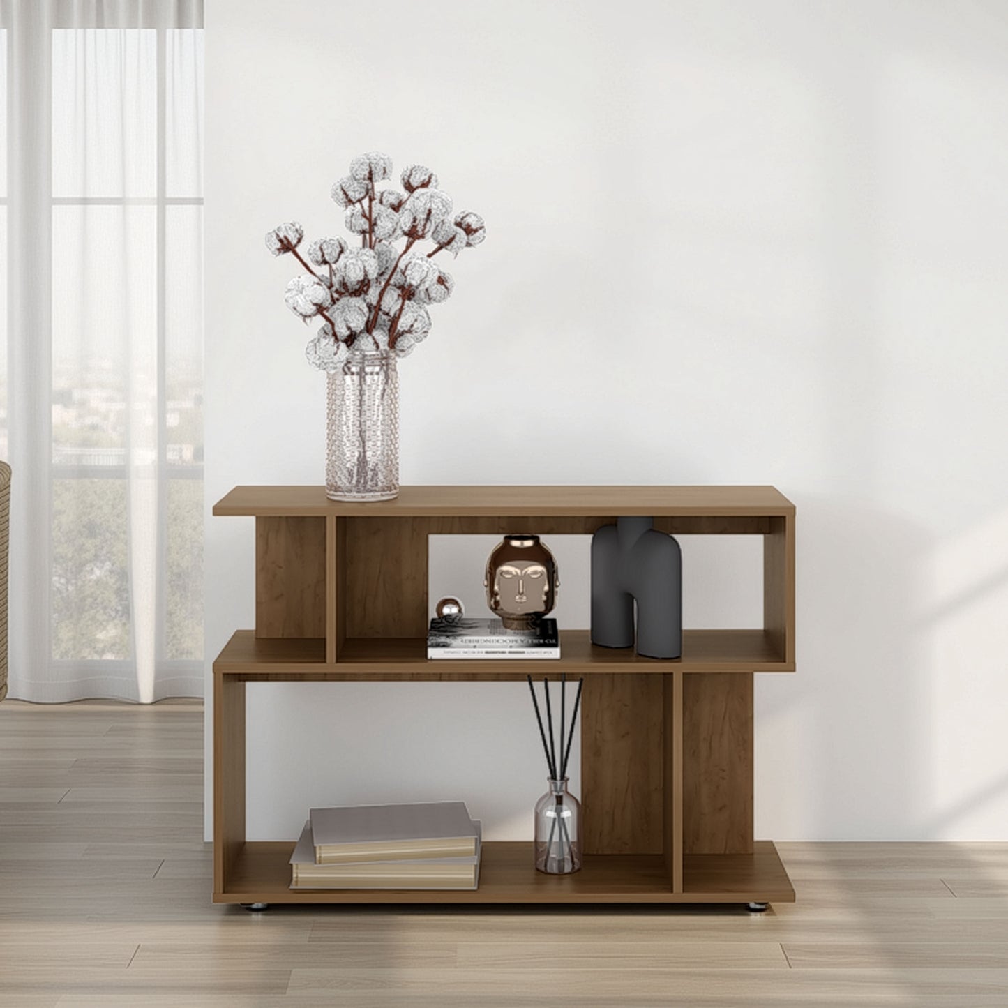 Bell Modern Storage Shelf, Open Design with 2 Shelves, High-Quality Wood SolidRoot Buy Furniture USA