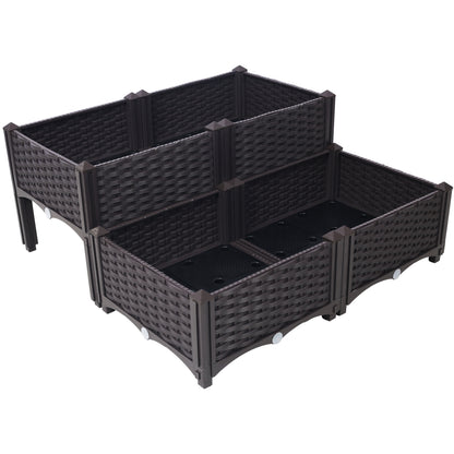 4 Piece Raised Garden Bed with Legs, Self-Watering Planter Box Raised Bed to Grow Flowers, Herbs & Vegetables, Brown SolidRoot Buy Furniture USA
