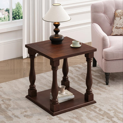 Antique - Style Coffee Colored Side Table with A Rubbed Gris Finish 23.5 x 23.5 x 25.25 in SolidRoot Buy Furniture USA