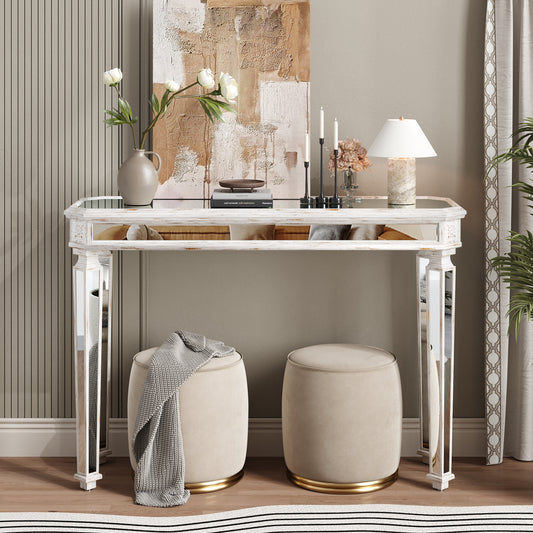 Mirror Console Table Vintage Wood Grain Carving Process Gorgeous and Noble for Entryway, Sofa Table,Living Room(48''W x 32.3''H x 18''D) SolidRoot Buy Furniture USA