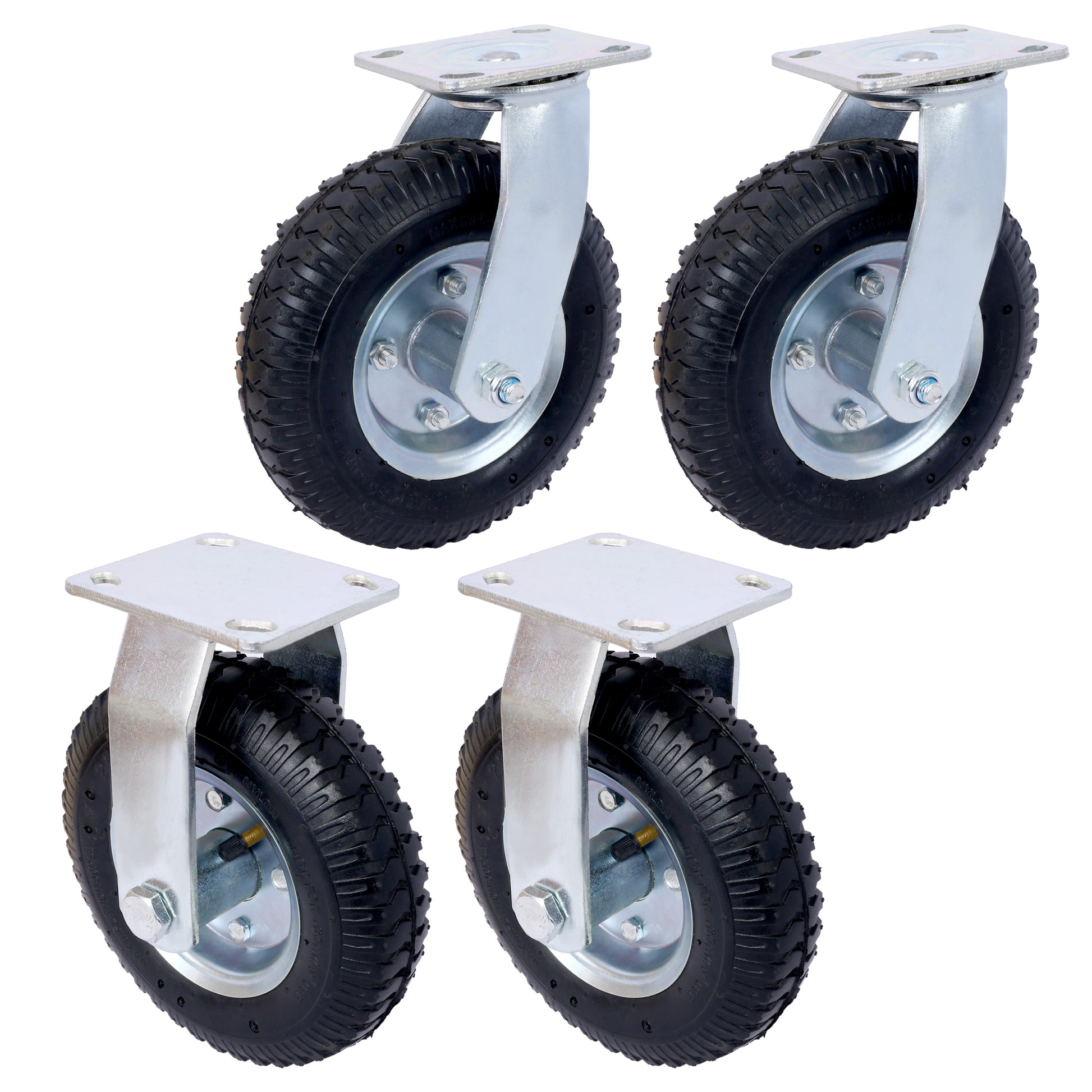 4PCS 8IN CASTER pneumatic tire(2PCS SWIVEL+2PCS RIGID), Caster Wheel, Steel Hub with Ball Bearings, 5/8-Inch Bore Centered Axle -black SolidRoot Buy Furniture USA