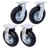 4PCS 8IN CASTER pneumatic tire(2PCS SWIVEL+2PCS RIGID), Caster Wheel, Steel Hub with Ball Bearings, 5/8-Inch Bore Centered Axle -black SolidRoot Buy Furniture USA