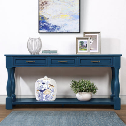 63inch Long Wood Console Table with 3 Drawers and 1 Bottom Shelf for Entryway Hallway Easy Assembly Extra-thick Sofa Table( Navy Blue) SolidRoot Buy Furniture USA