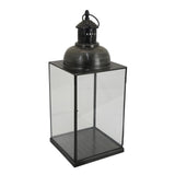 Laila Lantern, Black Metal, Glass Panels, Square Base, 20 Inch Tall SolidRoot Buy Furniture USA
