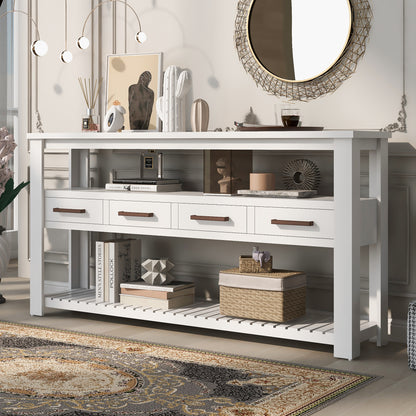 U_STYLE 61.5'' Large Entryway Table with 4 Drawers,Painted Console Table with 3-Tier Open Shelves and Metal Handles,Versatile Hallway Sofa Table for Living Room, Bedroom, Foyer and Kitchen SolidRoot Buy Furniture USA