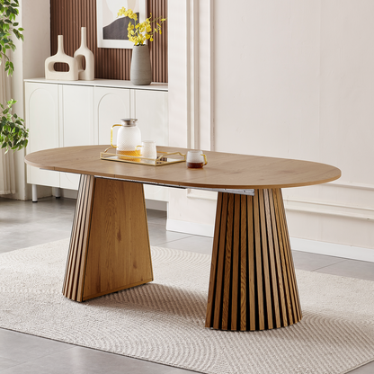 Wooden Dining Table, Flexible and Extendable, Multi-functional and Space-saving, Fashionable Oval Design and Slatted Table Legs, Tea Table or Office Desk, Beautiful and Practical SolidRoot Buy Furniture USA