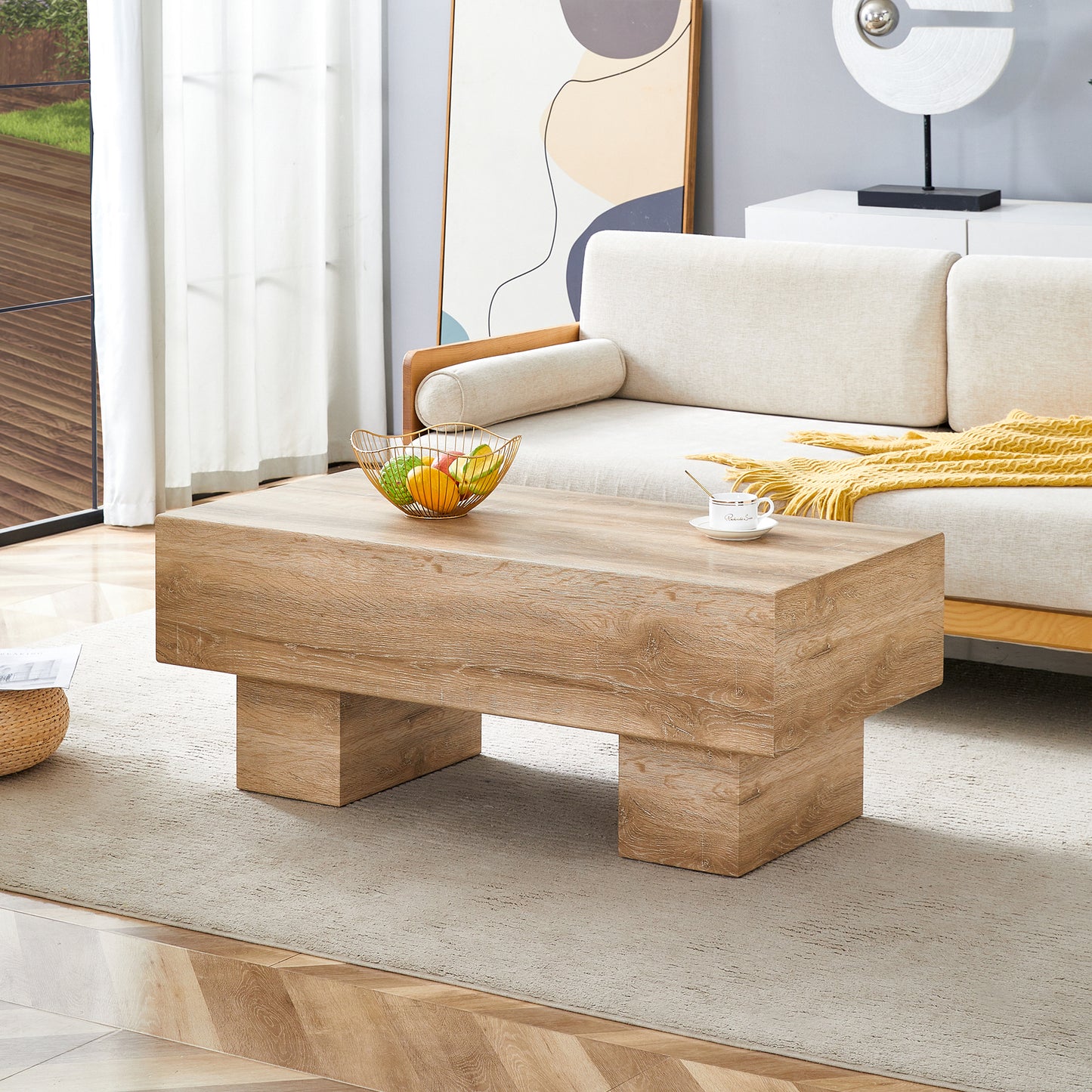 Modern Simple Light Wood Texture MDF Coffee Table - 43.3'x21.6'x17.2' Practical Model.Making it an ideal addition to any living room or apartment.W1151P224251 SolidRoot Buy Furniture USA
