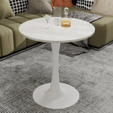 27.6-inch white coffee table, mid-century modern style dining table, suitable for 2-4 people, featuring a round white-veined marble tabletop, perfect for various settings. SolidRoot Buy Furniture USA