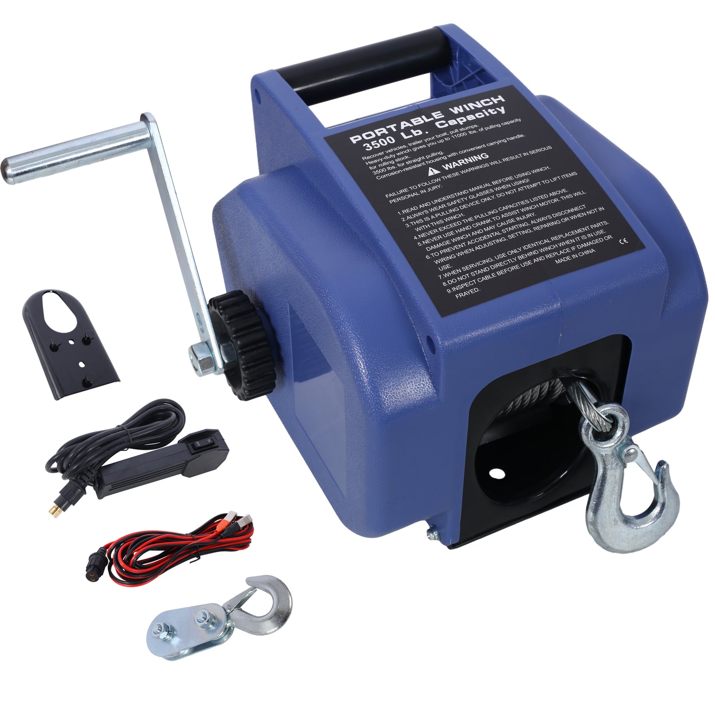 Reversible Electric 12V Trailer Winch for Boats up to 6000 lbs with Galvanized Wire Rope and Blue Plastic Casing SolidRoot Buy Furniture USA
