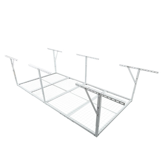 3x8 Ft Overhead Garage Storage Rack, White - Heavy Duty Adjustable Ceiling Shelf (22'-40' Drop), 600 lbs Capacity Metal Organization System SolidRoot Buy Furniture USA