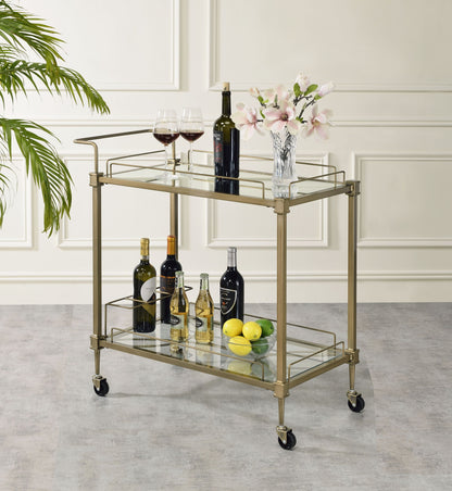 Aditya Mirrored & Antique Brass Finish Serving Cart - SolidRoot Buy Furniture USA