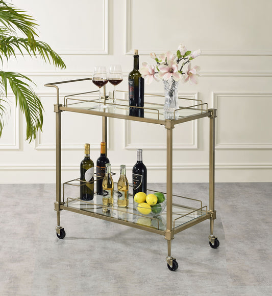 Aditya Mirrored & Antique Brass Finish Serving Cart - SolidRoot Buy Furniture USA
