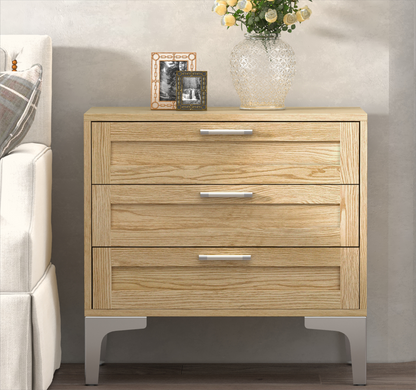 Night Stand 3 Drawer Nightstand Dressers for Bedroom Mid-Century Modern Couch Side End Table for Living Room Wood Bedside Table with Drawers&Polished Silver Legs,Light Walnut SolidRoot Buy Furniture USA
