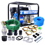 Semi Trash Pump 3 inch, 209cc 7HP 4 stroke OHV ENGINE, Gas Powered Semi Trash Water Pump  50 ft Discharge Hose, 12 ft Suction Hose with Complete Fittings,EPA compliant SolidRoot Buy Furniture USA