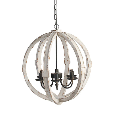 22 Inch 6 Light Wood Chandelier, Candelabra Style,Classic, White Finish