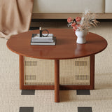 A natural and elegant deep red wooden coffee table with artificial rattan decorations, perfect for a fashionable living room and comfortable tea drinking time.W1151140563 SolidRoot Buy Furniture USA