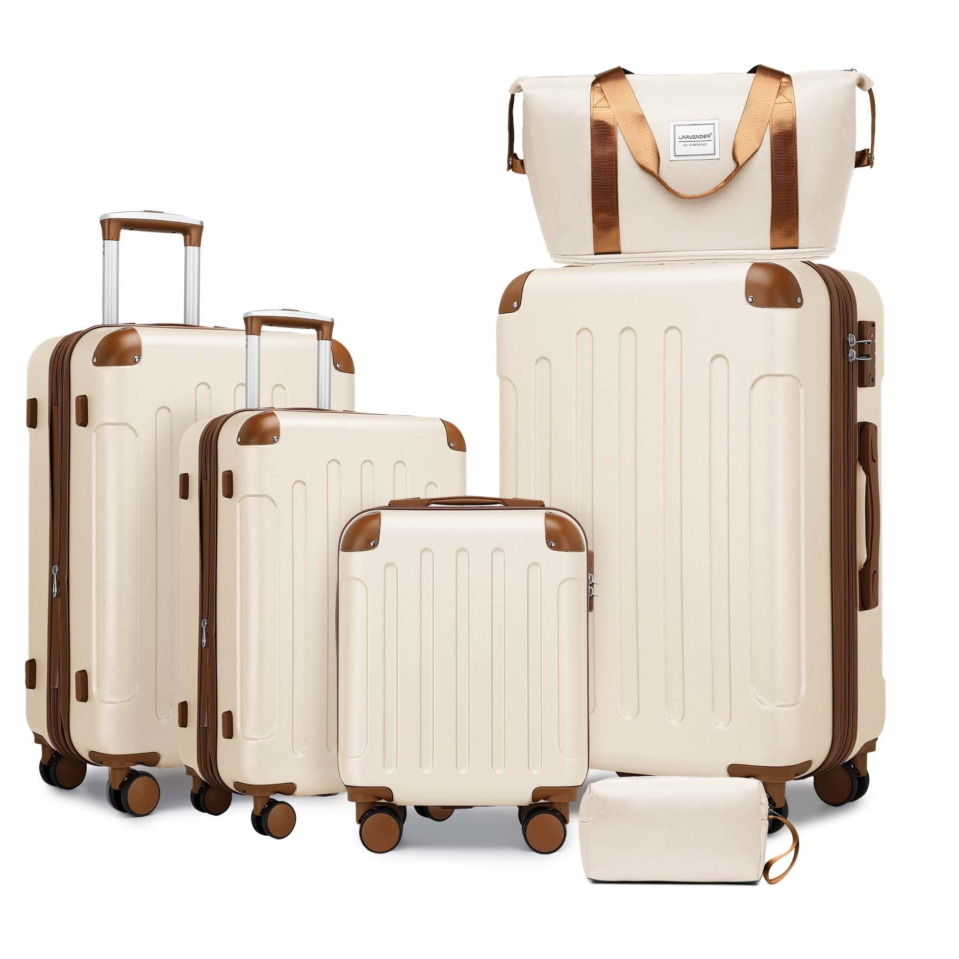 Luggage Sets 6 Piece with Duffel Bags, Hardside Expandable Suitcases with Spinner Wheels TSA Lock, Cream SolidRoot Buy Furniture USA