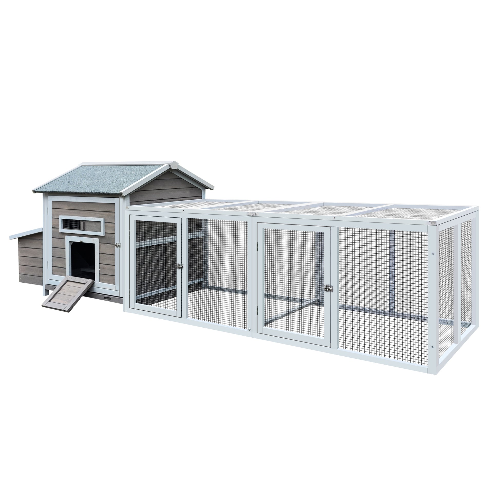 118＂Wooden Chicken Coop Outdoor Hen House Poultry Cage with Free-range Doors, Nesting Box,Leakproof Pull-on Tray - SolidRoot Buy Furniture USA