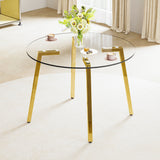 Modern minimalist style circular transparent tempered glass table, tempered glass tabletop, golden metal legs, suitable for kitchen, dining room, and living room, 42 '* 42' * 29.5 'W1151138118 SolidRoot Buy Furniture USA