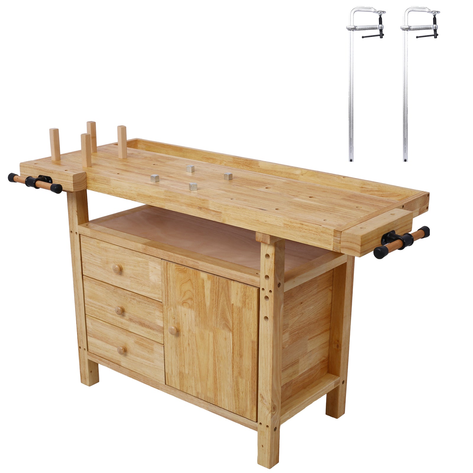 Wood Workbench - Wooden Workbench for Garage Workshop and Home, with Bar Clamps Set 24 inch x 4-3/4 inch Throat,Pack of 2 SolidRoot Buy Furniture USA