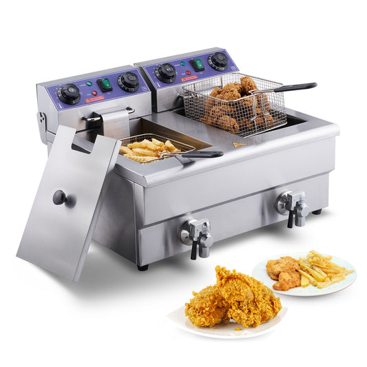 Commercial Electric Deep Fryer Countertop Deep Fryer with Dual Tanks 3000W SolidRoot Buy Furniture USA