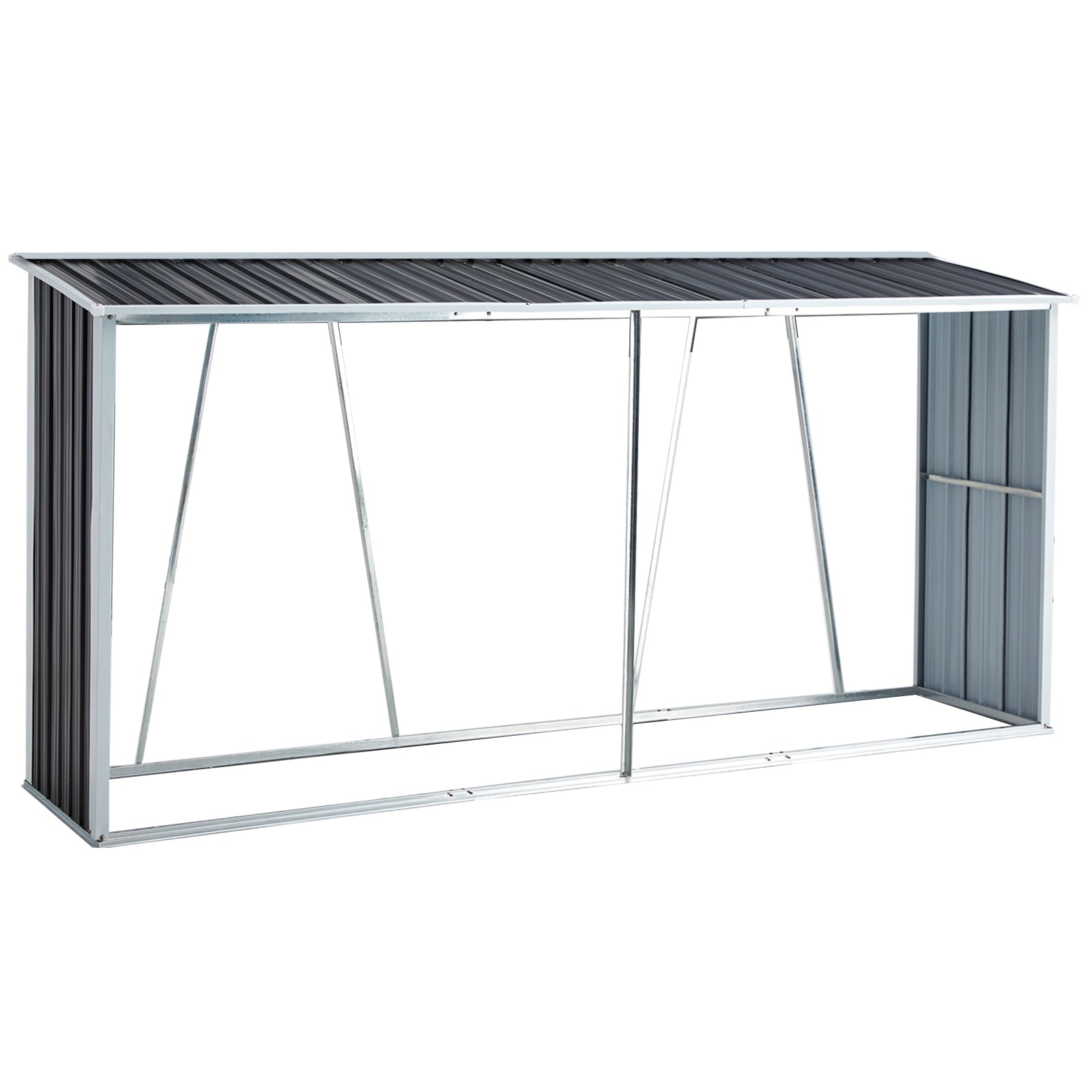 Firewood Rack, Log Holder with Roof, Log Storage, Firewood Stand for Outdoor Backyard Garden Patio Porch, Gray Galvanized Steel 129.9' SolidRoot Buy Furniture USA