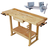 55-Inch Wood Workbench - Wooden Workbench for Garage Workshop and Home, with Rapid Action Woodworking Vise 7 Inch Jaw Width Made with Heavy-Duty Cast Iron ,GRAY SolidRoot Buy Furniture USA