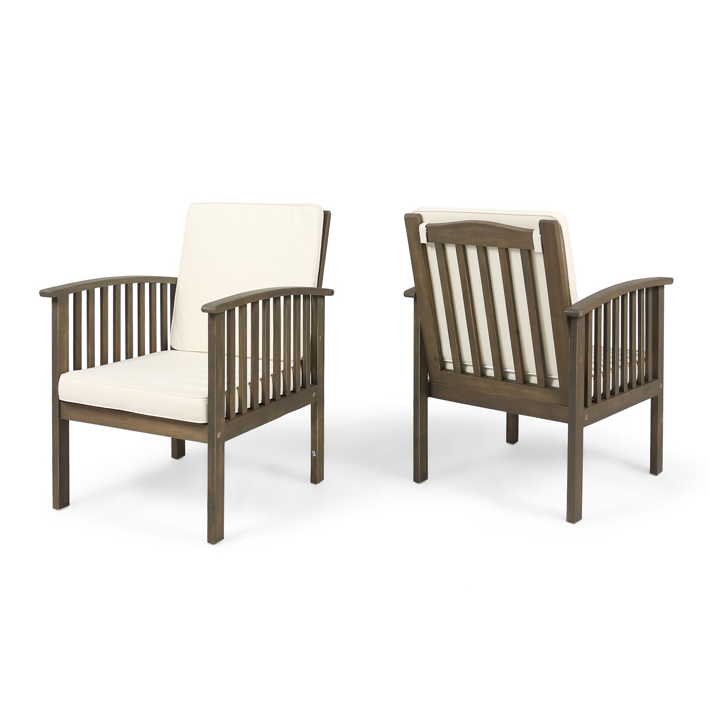 CASA Acacia Wood Club Chairs Set of 2 with Water-Resistant Cushions, Grey and Cream SolidRoot Buy Furniture USA