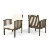 CASA Acacia Wood Club Chairs Set of 2 with Water-Resistant Cushions, Grey and Cream SolidRoot Buy Furniture USA