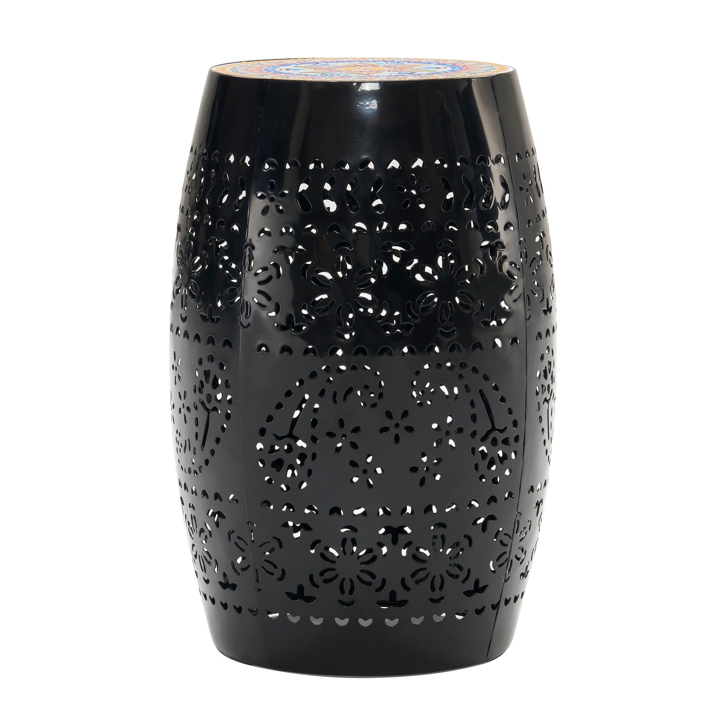 Boho Mosaic 12' Side Table with Ceramic Tile Top in Black Metal Frame SolidRoot Buy Furniture USA