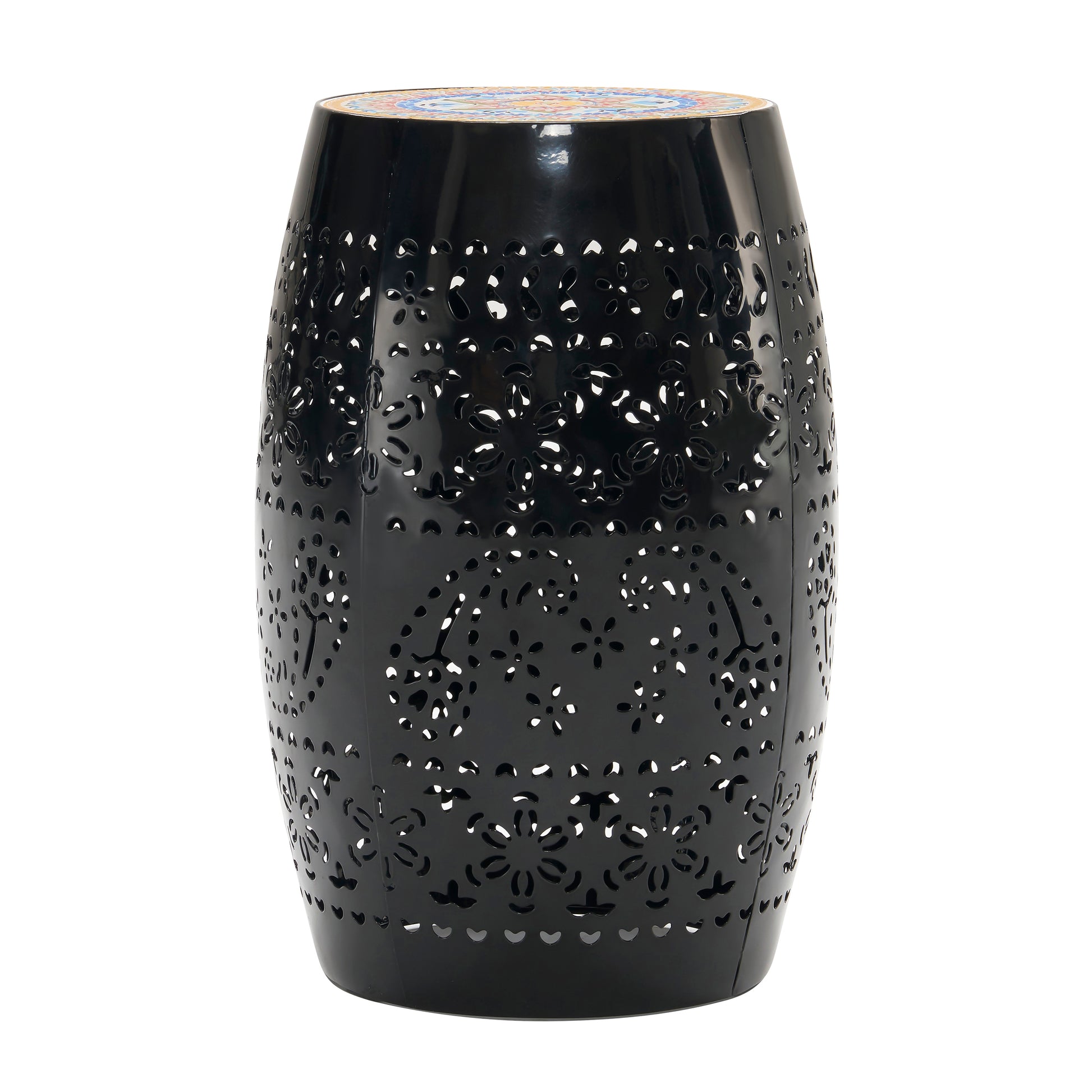 Boho Mosaic 12' Side Table with Ceramic Tile Top in Black Metal Frame SolidRoot Buy Furniture USA