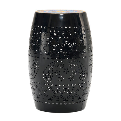Boho Mosaic 12' Side Table with Ceramic Tile Top in Black Metal Frame SolidRoot Buy Furniture USA