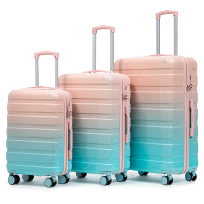 20'/24'/28' 3 pcs/set in PC Spinner Wheel Luggage, Carry on Suitcase, With Gradient Color and Combination Lock(Blue+Pink) SolidRoot Buy Furniture USA