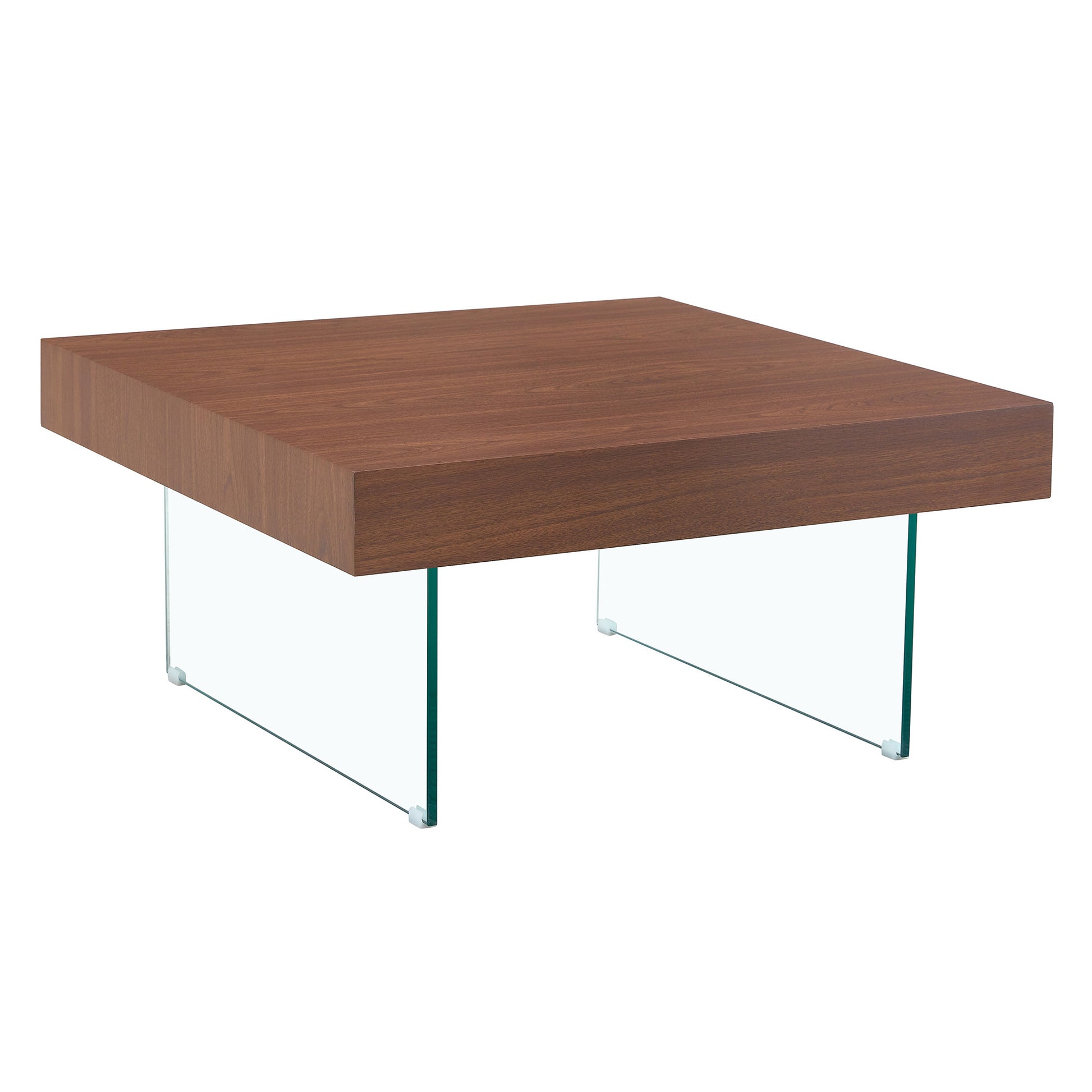 Walnut Colored Square MDF Coffee Table with Tempered Glass Legs - 31.5'x31.5' SolidRoot Buy Furniture USA