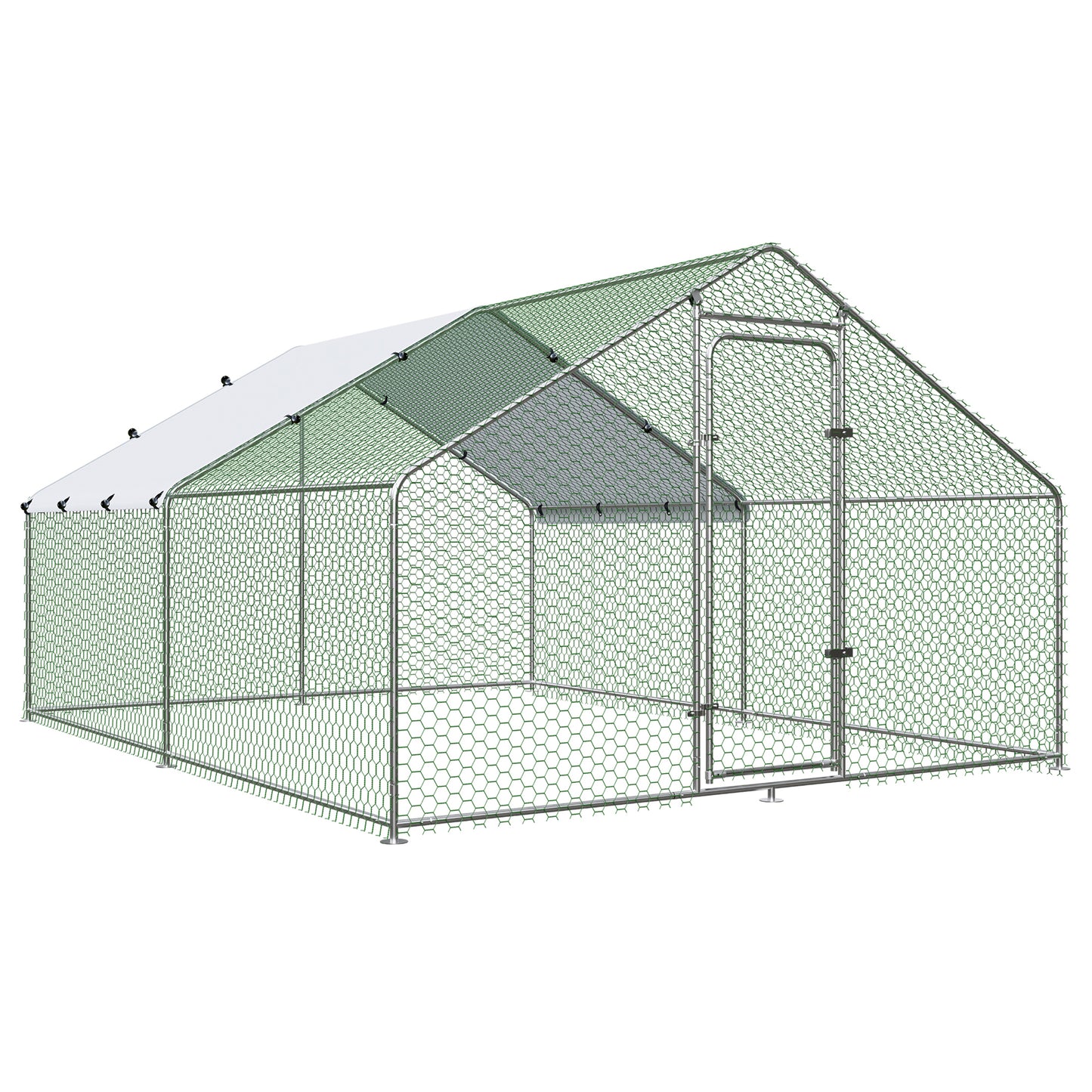 Large Metal Chicken Coop Walk-in Chicken Run with Waterproof Cover Outdoor Backyard Farm Anti-UV Spire Shaped Cage for Poultry, Ducks, and Rabbits(9.8' L x 9.8' W x 6.5' H)