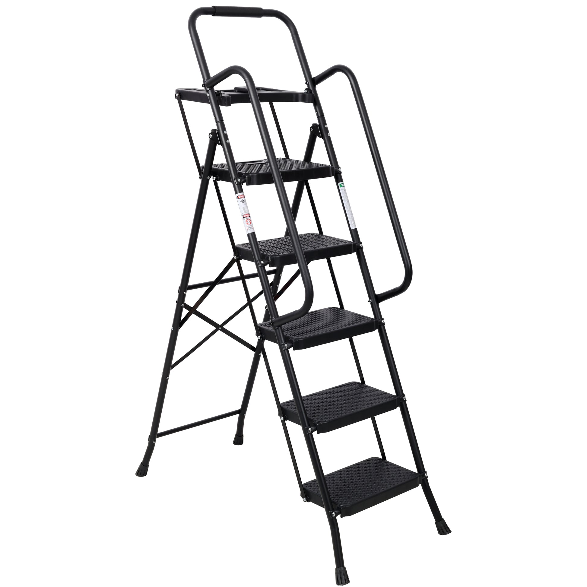 5 Step Ladder, Folding Step Stool with Wide Anti-Slip Pedal, Sturdy Steel Ladder 330 LBS Load Capacity, Convenient Handrail, Lightweight, Portable Steel Step Stool SolidRoot Buy Furniture USA