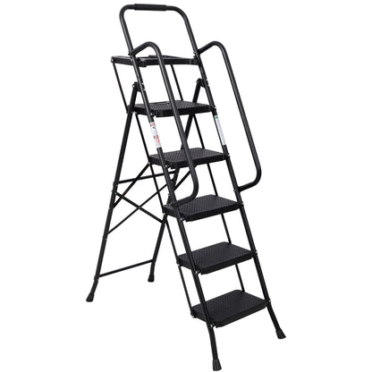 5 Step Ladder, Folding Step Stool with Wide Anti-Slip Pedal, Sturdy Steel Ladder 330 LBS Load Capacity, Convenient Handrail, Lightweight, Portable Steel Step Stool SolidRoot Buy Furniture USA