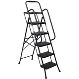 5 Step Ladder, Folding Step Stool with Wide Anti-Slip Pedal, Sturdy Steel Ladder 330 LBS Load Capacity, Convenient Handrail, Lightweight, Portable Steel Step Stool SolidRoot Buy Furniture USA