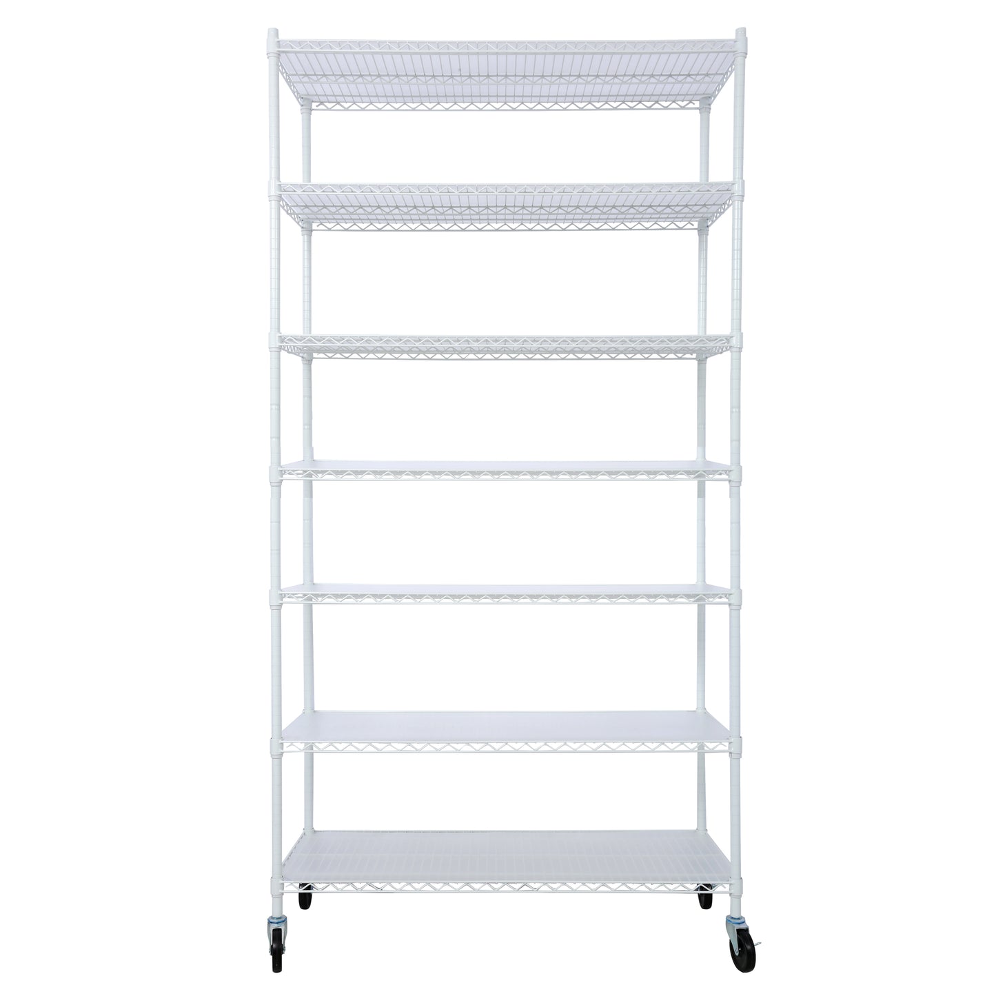 7 Tier Metal Shelf Wire Shelving Unit, 2450lbs Heavy Duty Adjustable Storage Rack with Wheels & Shelf Liners for Closet Kitchen Garage Basement Commercial Shelving - 81.5' H x 48' L x 18' D white SolidRoot Buy Furniture USA