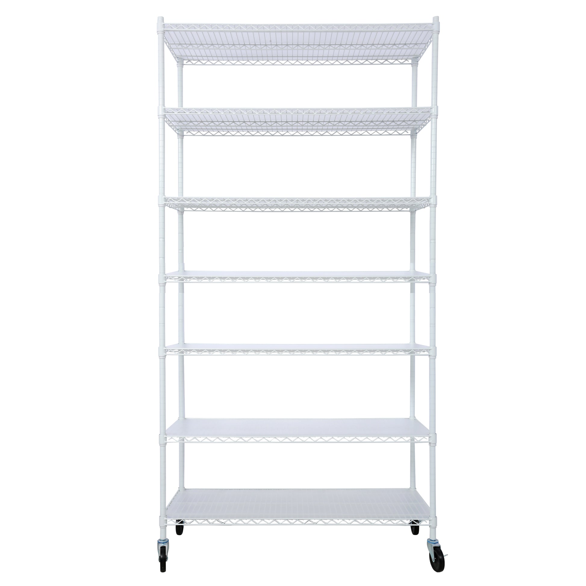 7 Tier Metal Shelf Wire Shelving Unit, 2450lbs Heavy Duty Adjustable Storage Rack with Wheels & Shelf Liners for Closet Kitchen Garage Basement Commercial Shelving - 81.5' H x 48' L x 18' D white SolidRoot Buy Furniture USA