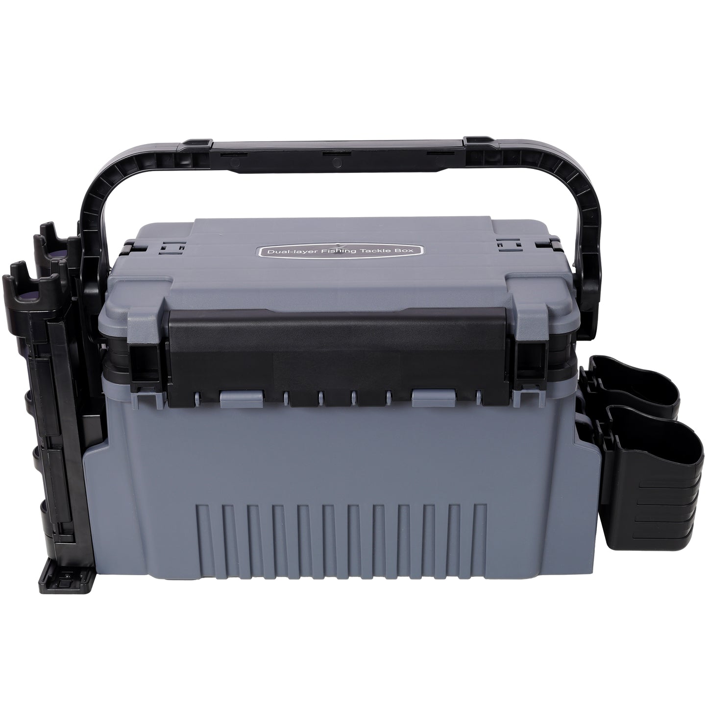 Dual-layer Fishing Tackle Box,Tackle Box Organizer Fishing Box Large,With 2pcs Rod Holder,2pcs Cup Holder,1pc Carring Strap,Gray SolidRoot Buy Furniture USA