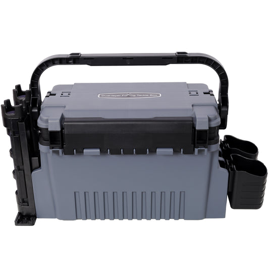 Dual-layer Fishing Tackle Box,Tackle Box Organizer Fishing Box Large,With 2pcs Rod Holder,2pcs Cup Holder,1pc Carring Strap,Gray SolidRoot Buy Furniture USA