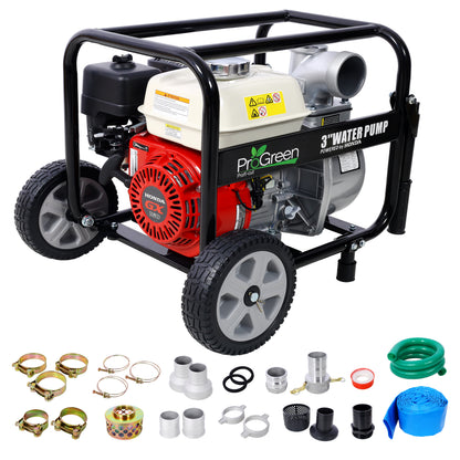 Honda GX160 Engine Water Pump 3' 264Gpm with Accessories Kit and Handle Wheel Kit SolidRoot Buy Furniture USA