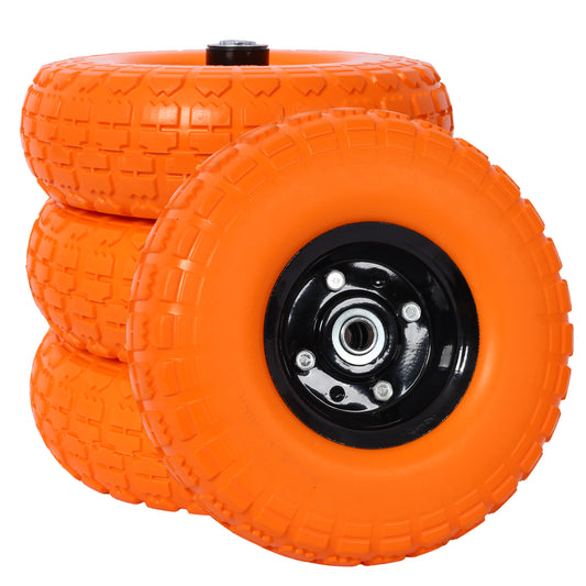 Heavy-Duty Flat free PU foam Tire and Wheel - 4.10/3.50-4',  10' Diameter, 5/8' Axle Bore Hole, 2.2' Offset Hub and Double Sealed Bearings for Hand Trucks Replacement,orange color SolidRoot Buy Furniture USA
